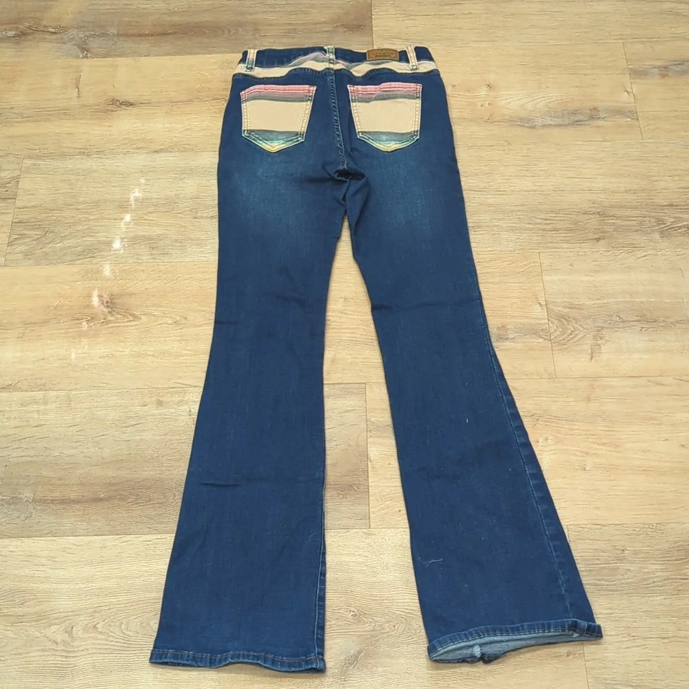 Women’s Dark Blue Boot Cut Jeans with Multicolor Pocket Detail - Picture 7 of 8